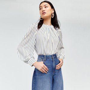 SOLD OUT!!  Warehouse Rope Stripe Pleat Neck Top